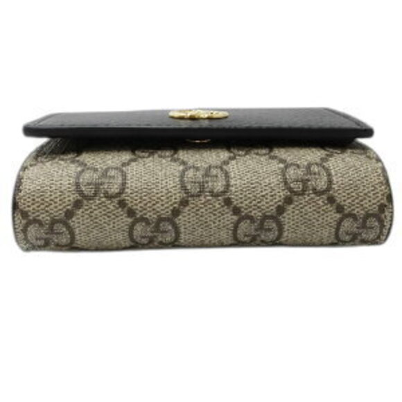 Gucci Compact Flap Wallet GG Marmont Leather Bi fold Black Beige - Picture 3 of 9